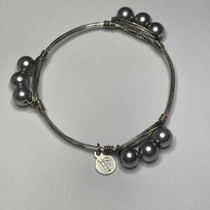 BOURBON & BOWETIES silver tone bracelet bangle gray faux pearls wire wrapped